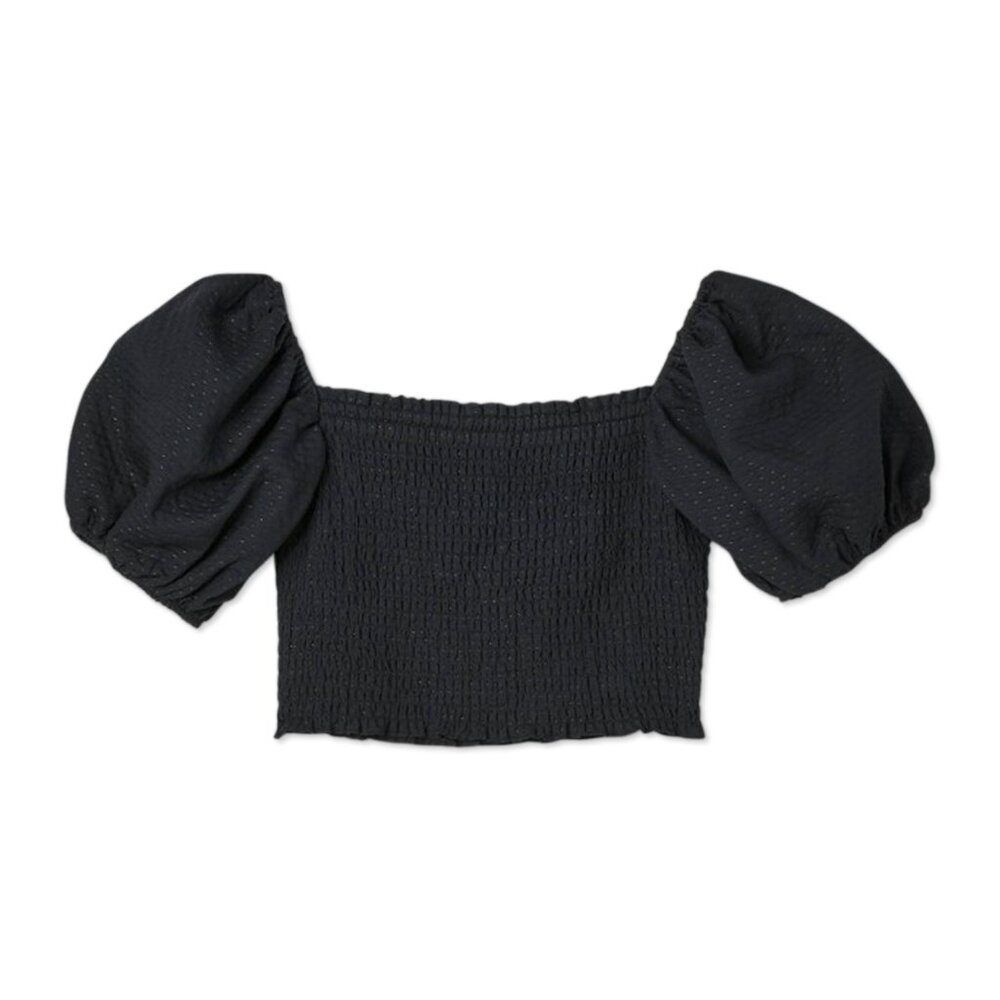 NWT Black Puff Short-Sleeve Smocked Crop Top - Womens Size XL - Wild Fable Shirt - Picture 7 of 7